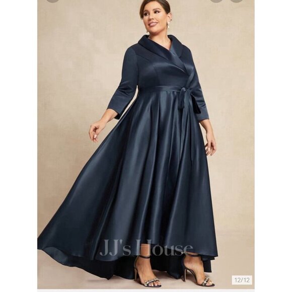 JJs House Dress Size 20 Satin A-line HiLow 3/4 Sleeve. Belt, Pockets, Faux Wrap - Picture 4 of 8